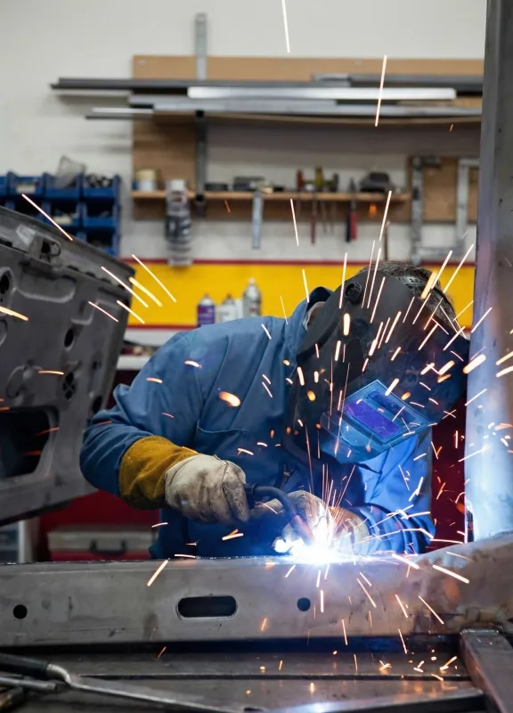 Strict Quality Control process during steel structure material fabrication at the central workshop of the Indonesian EPC company, PT Tri Daya Maxima.