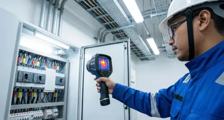 MEP audit process and electrical system inspection using a thermal imager to prevent plant utility downtime in our industrial MEP and utilities services.