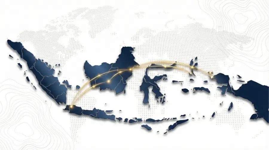 Peta persebaran jaringan operasional strategis PT Tri Daya Maxima di Jawa dan Hub Kalimantan sebagai perusahaan EPC Indonesia terpercaya.
